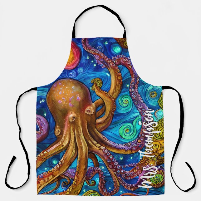 Octopus Ocean Sea Animal Personalised Name Apron (Front)