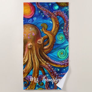 Octopus Ocean Sea Animal Personalised Name Beach Towel