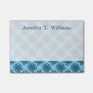 Octopus On Blue Pattern   Add Your Name Post-it Notes