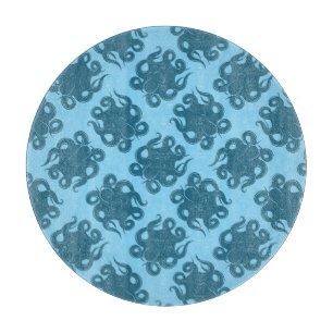 Octopus On Blue Pattern Cutting Board