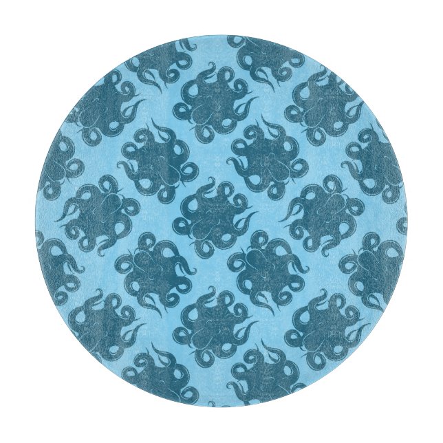 Octopus On Blue Pattern Cutting Board (Front)