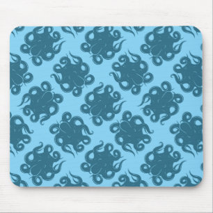 Octopus On Blue Pattern Mouse Pad