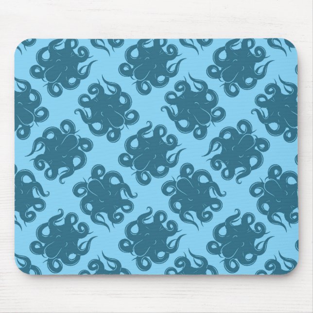 Octopus On Blue Pattern Mouse Pad (Front)