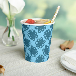 Octopus On Blue Pattern Paper Cups