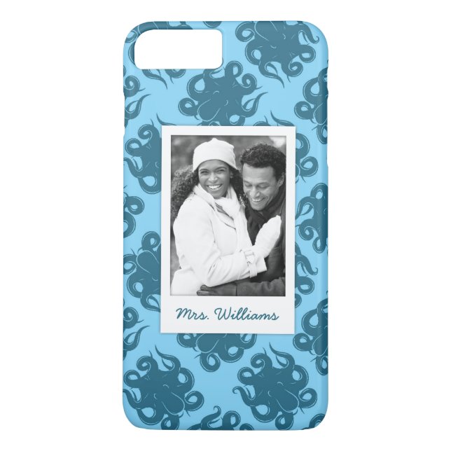 Octopus On Blue Pattern | Your Photo & Name Case-Mate iPhone Case (Back)