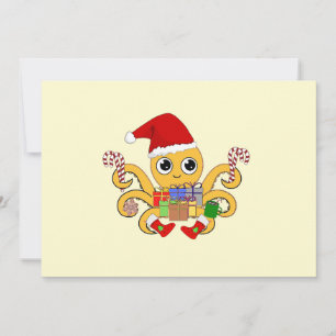 Octopus On Christmas Holiday Card