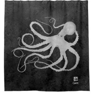 Octopus on Dark Grey l - Shower Curtain