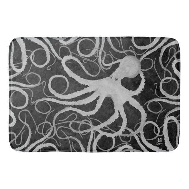 Octopus on Dark Grey ll - Large Bath Mat (Front)
