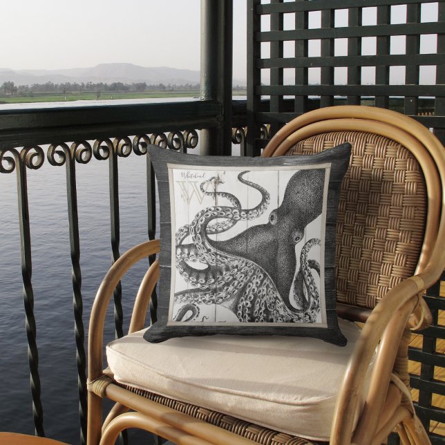 Octopus on Rustic Wood Outdoor Pillow (Creator Uploaded)