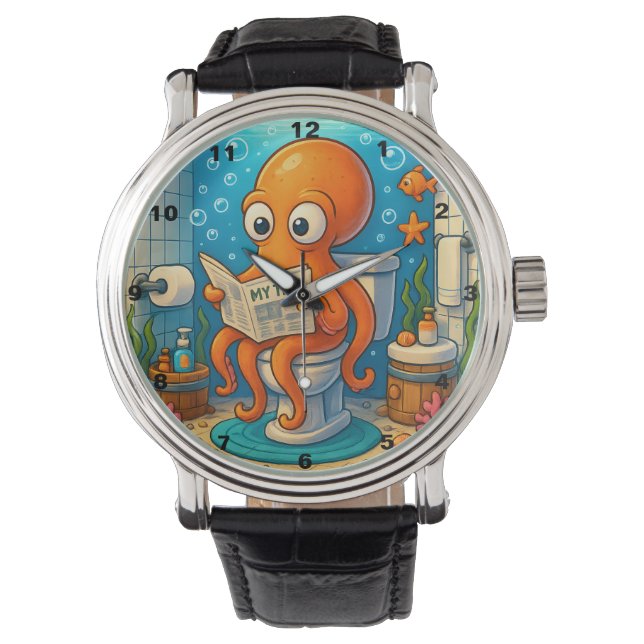 Octopus on Toilet Humourous Funny Bathroom Setting Watch (Front)