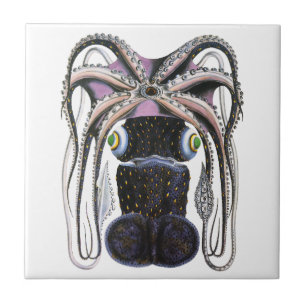 Octopus or Giant Squid, Vintage Marine Life Animal Ceramic Tile