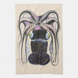 Octopus or Giant Squid, Vintage Marine Life Animal Tea Towel