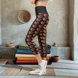 Octopus Orange Mandala Blue Capri Leggings