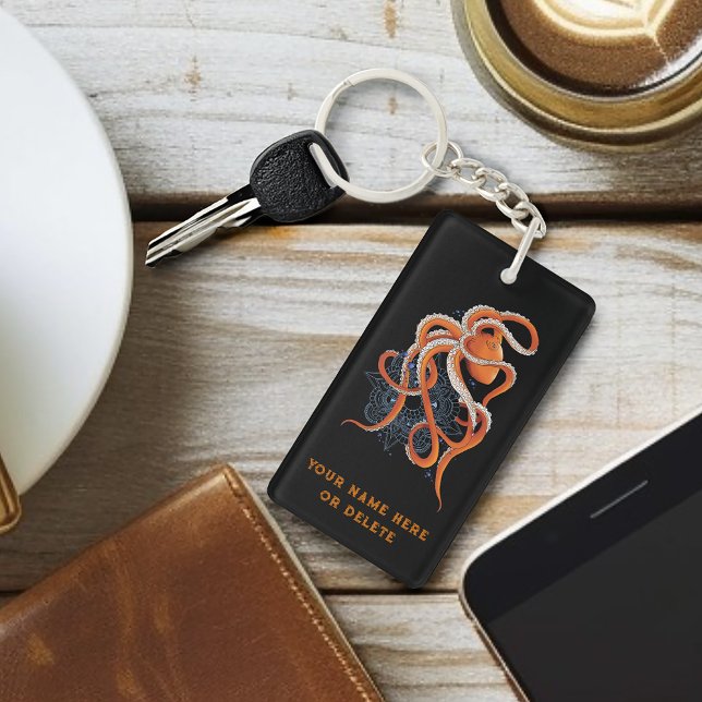 Octopus Orange Mandala Blue Key Ring (Creator Uploaded)
