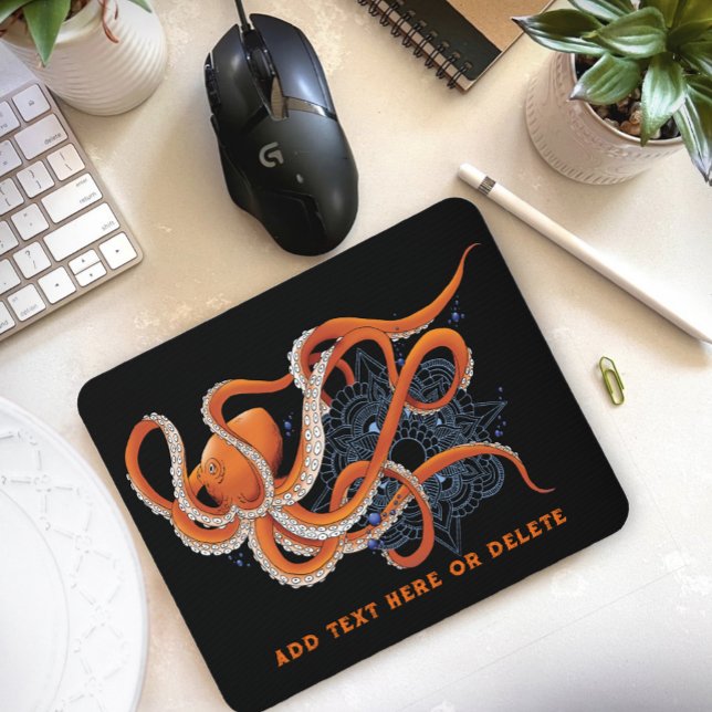 Octopus Orange Mandala Blue Mouse Pad (Creator Uploaded)