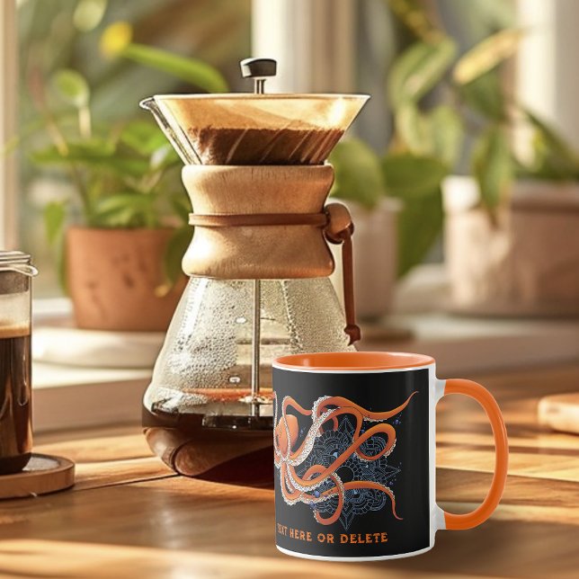 Octopus Orange Mandala Blue Mug (Creator Uploaded)
