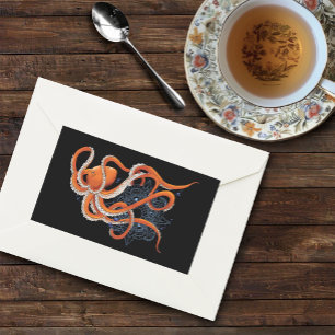 Octopus Orange Mandala Blue Rectangular Sticker