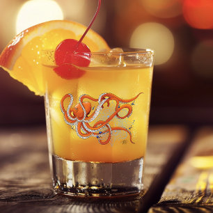 Octopus Orange Mandala Blue Shot Glass