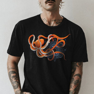 Octopus Orange Mandala Blue T-Shirt