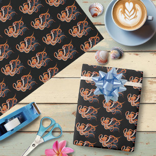 Octopus Orange Mandala Blue Wrapping Paper