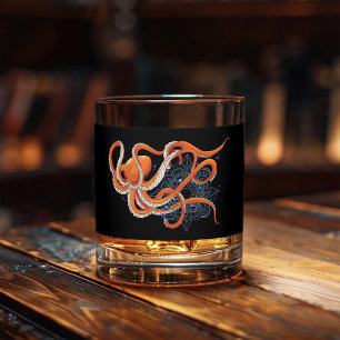Octopus Orange Mandalla Blue Whiskey Glass