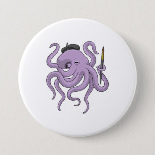 Octopus Painter Paint brush 7.5 Cm Round Badge