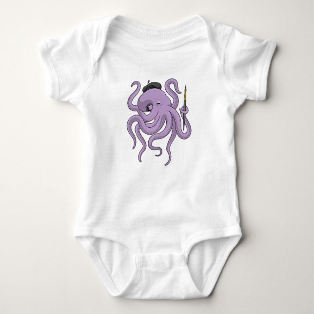 Octopus Painter Paint brush Baby Bodysuit (Front)