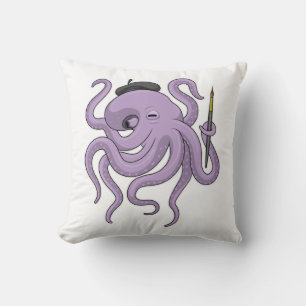 Octopus Painter Paint brush Cushion