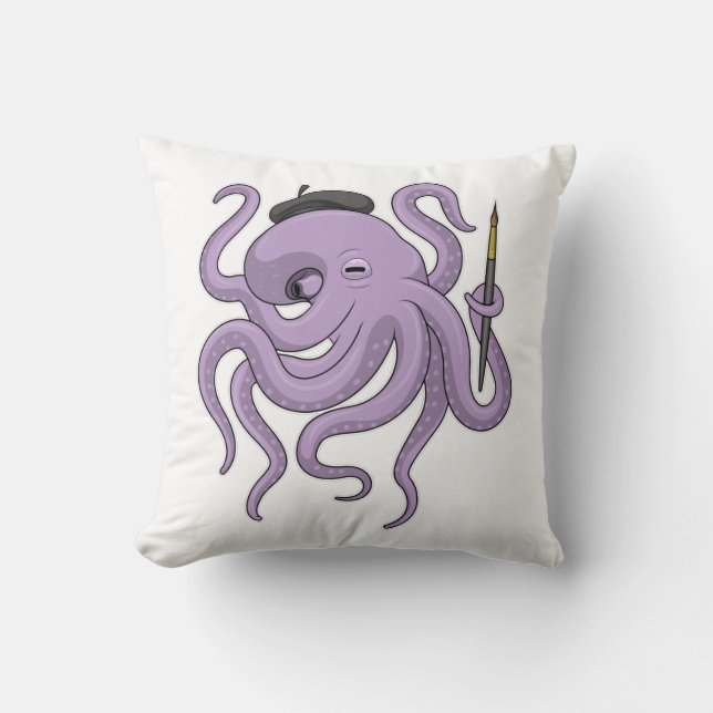Octopus Painter Paint brush Cushion (Front)
