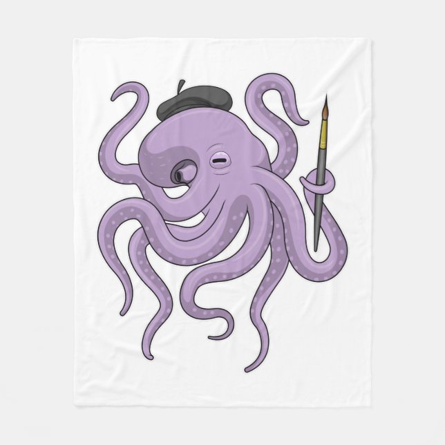 Octopus Painter Paint brush Fleece Blanket (Front)