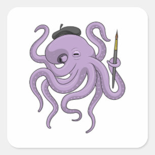 Octopus Painter Paint brush Square Sticker