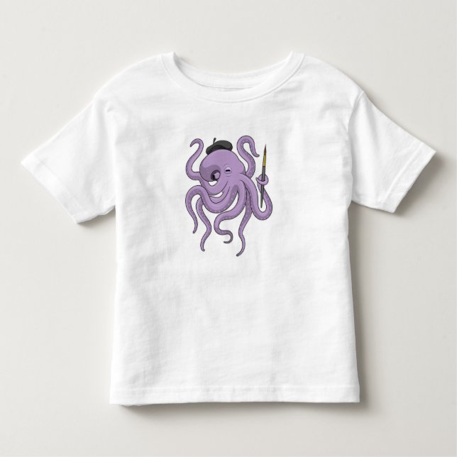 Octopus Painter Paint brush Toddler T-Shirt (Front)