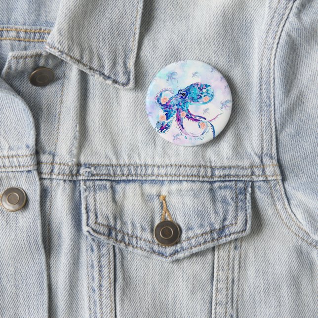 octopus pastel in dream 6 cm round badge (In Situ)