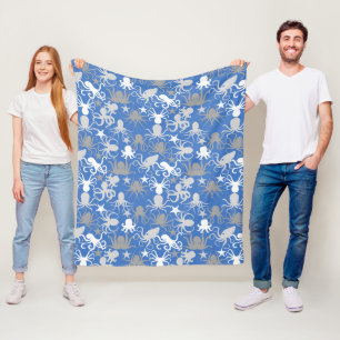 Octopus Pattern.b LBlue BG Fleece Blanket