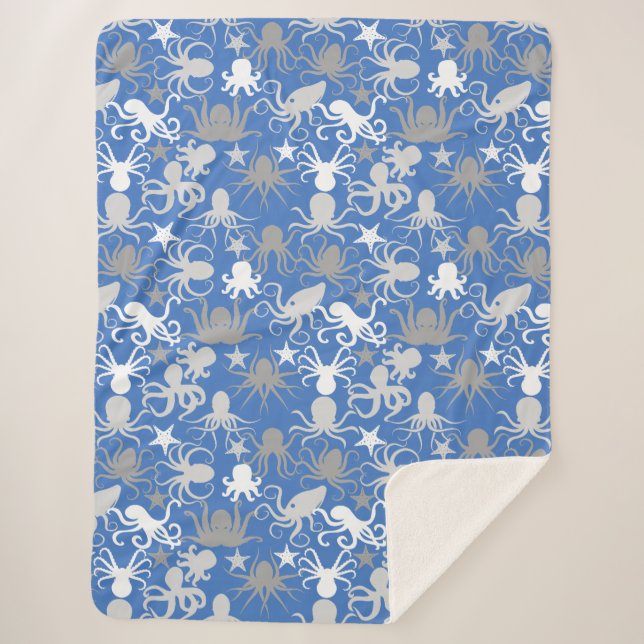 Octopus Pattern.b LBlue BG Sherpa Blanket (Front)