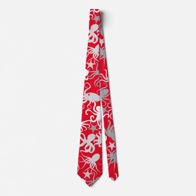 Octopus Pattern.b Red BG Tie (Front)