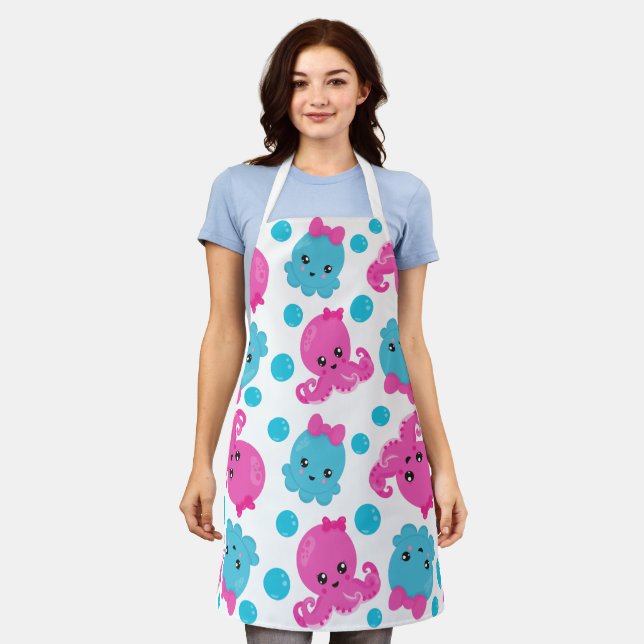 Octopus Pattern, Cute Octopus, Sea Animals Apron (Worn)