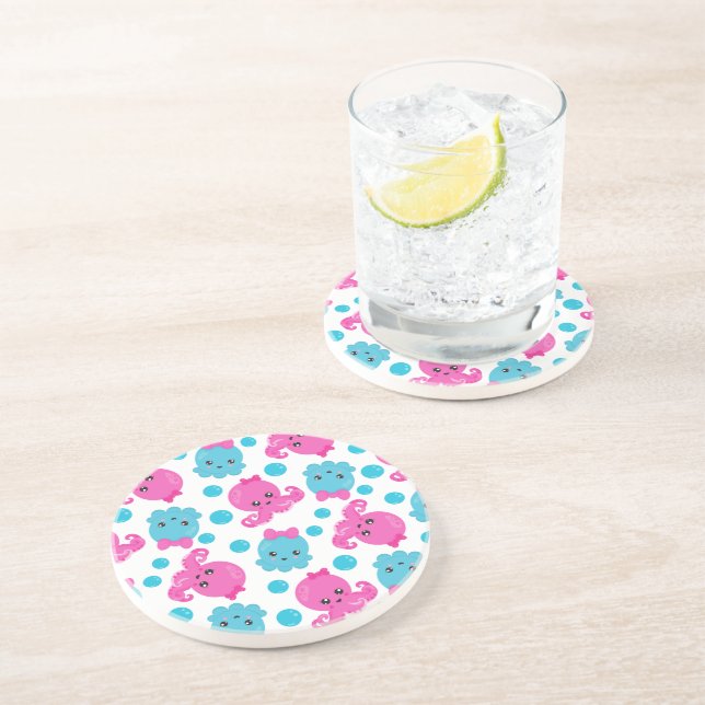 Octopus Pattern, Cute Octopus, Sea Animals Coaster (Side)