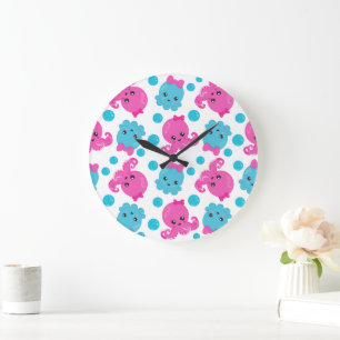 Octopus Pattern, Cute Octopus, Sea Animals Large Clock