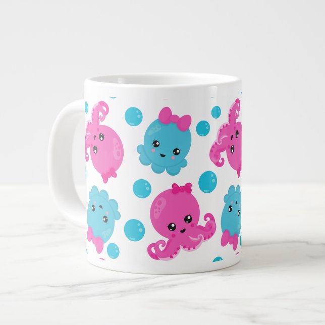 Octopus Pattern, Cute Octopus, Sea Animals Large Coffee Mug (Front Left)