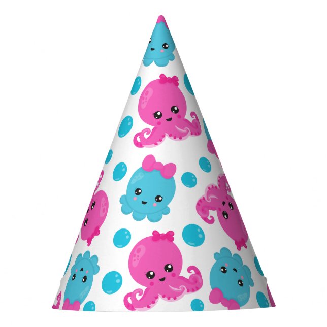 Octopus Pattern, Cute Octopus, Sea Animals Party Hat (Front)