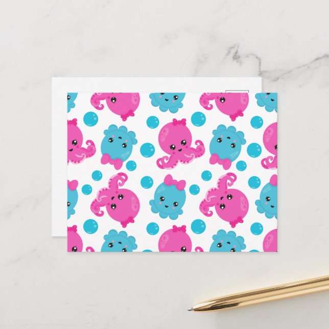 Octopus Pattern, Cute Octopus, Sea Animals Postcard (Front/Back In Situ)