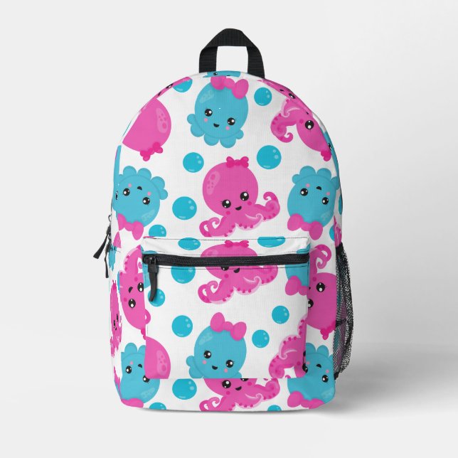 Octopus Pattern, Cute Octopus, Sea Animals Printed Backpack (Front)