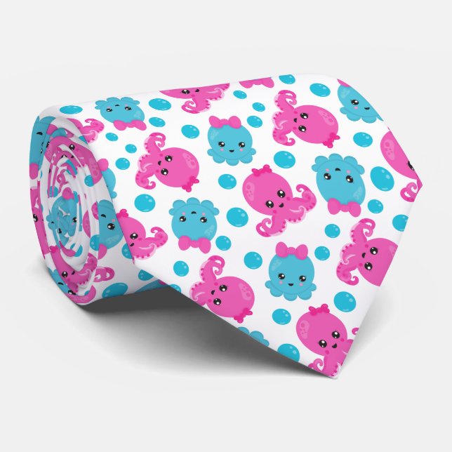 Octopus Pattern, Cute Octopus, Sea Animals Tie (Rolled)