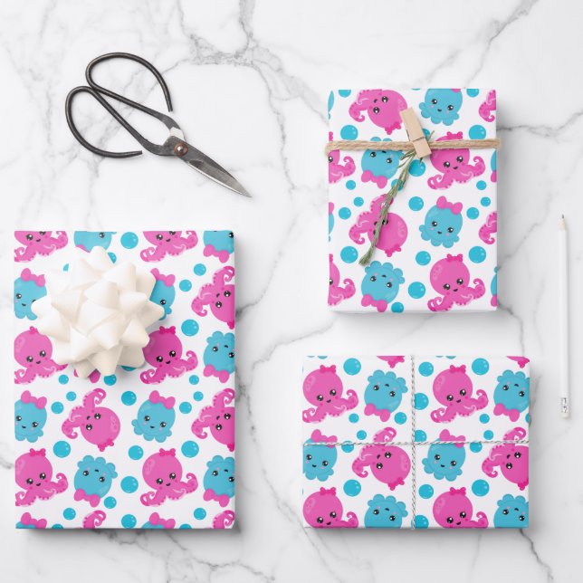 Octopus Pattern, Cute Octopus, Sea Animals Wrapping Paper Sheet (Front)