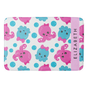Octopus Pattern, Cute Octopus, Sea, Your Name Bath Mat