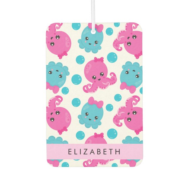 Octopus Pattern, Cute Octopus, Sea, Your Name Car Air Freshener (Front)