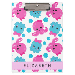 Octopus Pattern, Cute Octopus, Sea, Your Name Clipboard
