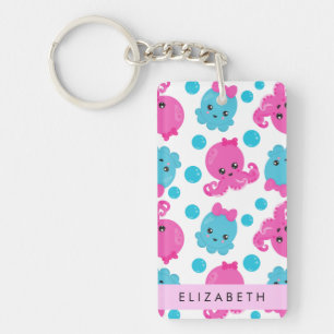 Octopus Pattern, Cute Octopus, Sea, Your Name Key Ring