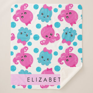 Octopus Pattern, Cute Octopus, Sea, Your Name Sherpa Blanket